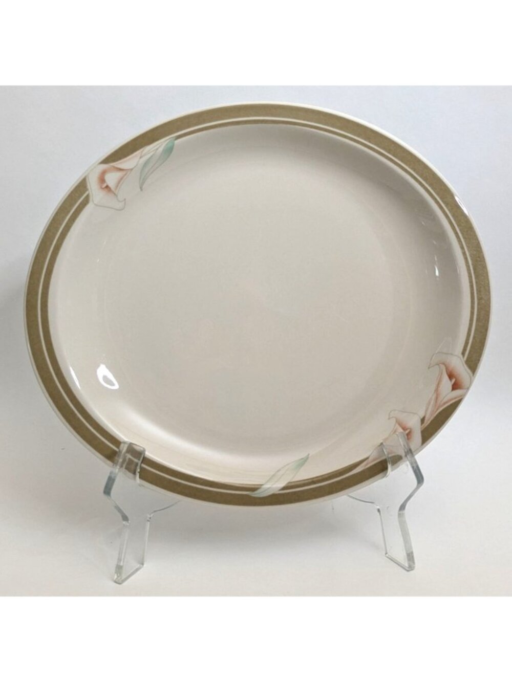 Syracuse China Calla Lily Oval Dinner Plate White Brown Floral Design 15-A